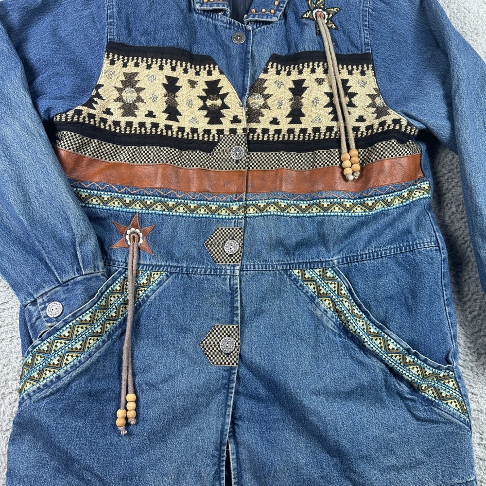 Vintage Southwestern Tapestry Quilted Denim Jacket Women Medium Blue 220 Hickory - Picture 7 of 14